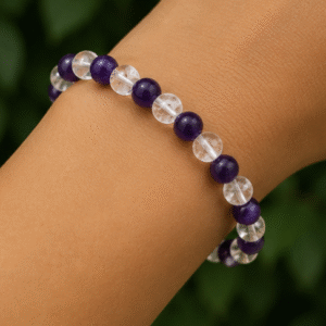 Amethyst & Clear Quartz Bracelet | 12 Carats | Natural Crystal Beaded Bracelet