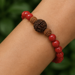 Red Coral & Rudraksh Bracelet | 10 Carats | Natural Gemstone & Rudraksh Bracelet